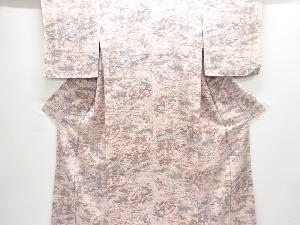 縮緬地家屋風景模様小紋着物